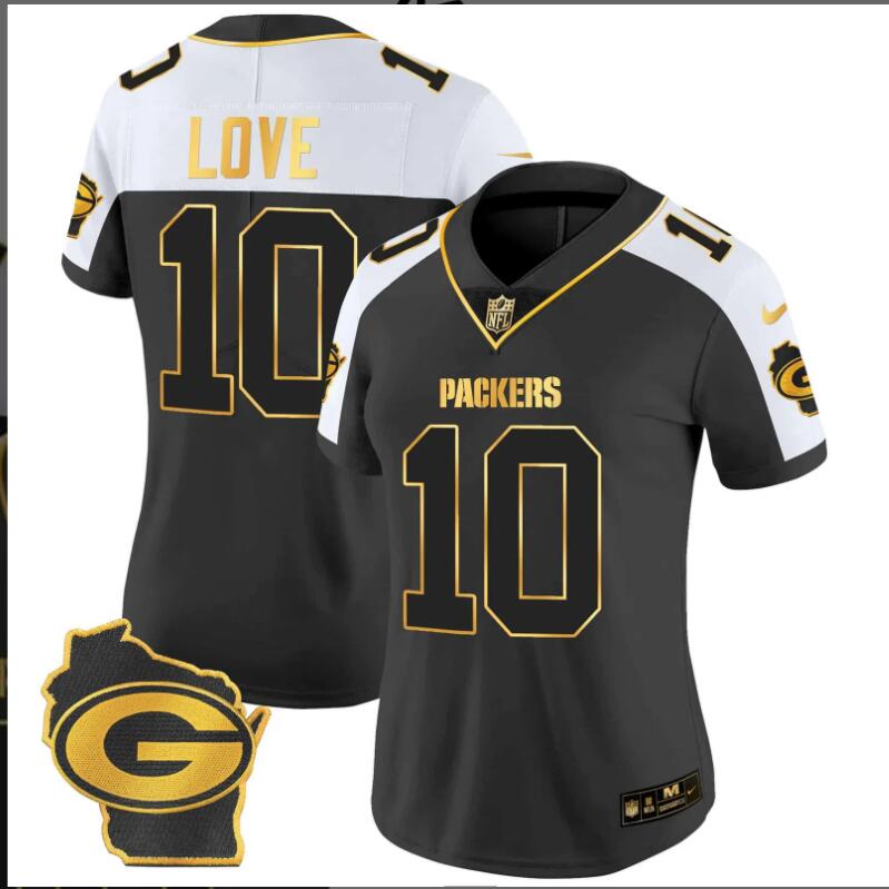 Women Green Bay Packers 10 Love Home Patch Gold Vapor 2024 NFL Nike black jerseys
